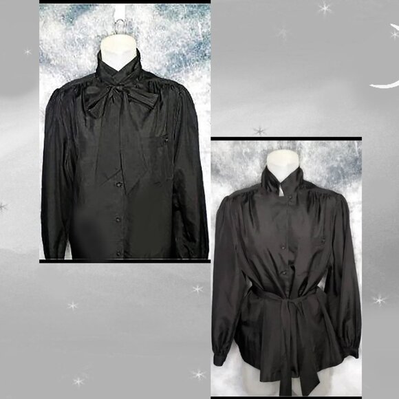 Plus Size Black Blouse & Belt, Balloon Sleeves, TEN Blouses in One! 70s Vintage - Picture 4 of 13